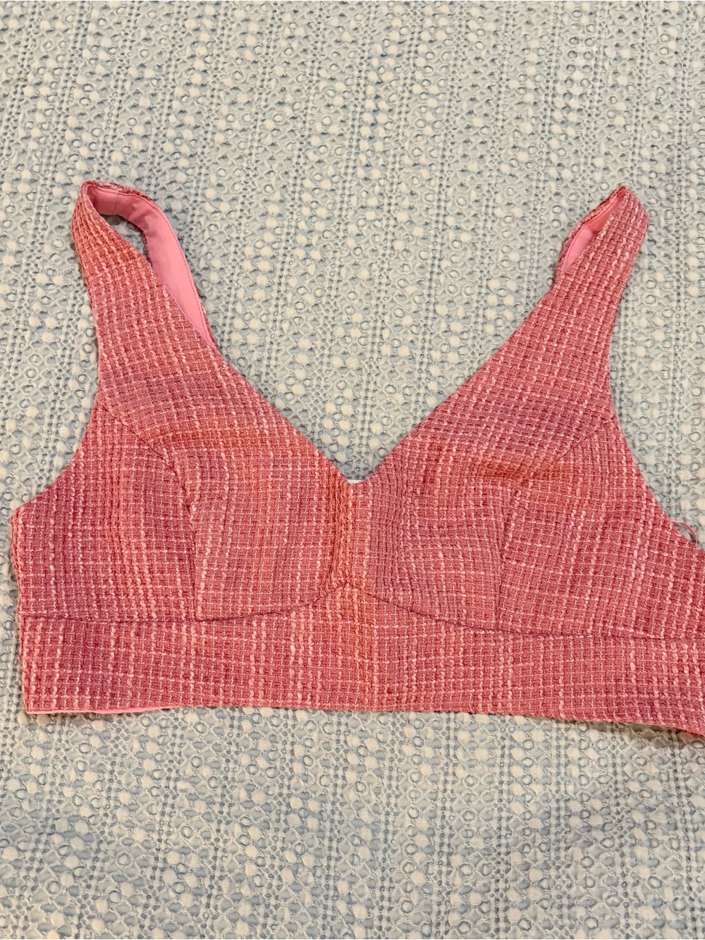 Showpo Adelaide Pink Tweed V-Neck Crop Top Bra Like Cami sz 8